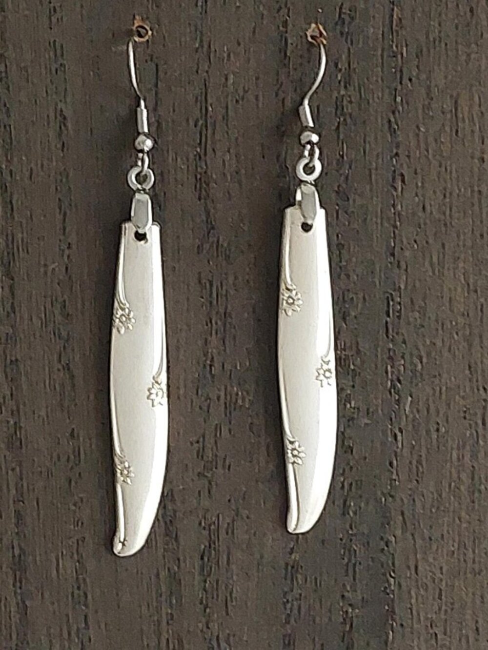 1955 Silvery Mist Vintage Silverware Earrings Upcycled Boho Dangle